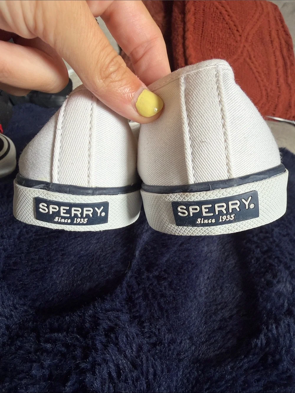 Sperry White Canvas Boat Shoes with Tan Leather Laces